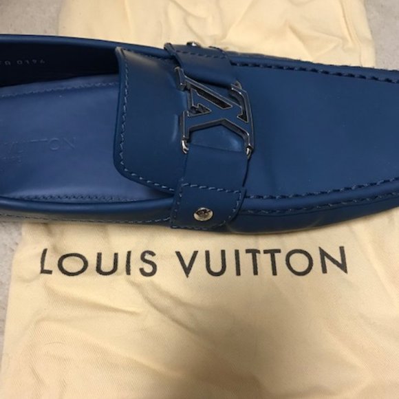Louis Vuitton Blue Leather Loafers with Jeweled LV Emblem Size 11.5 - Picture 6 of 7